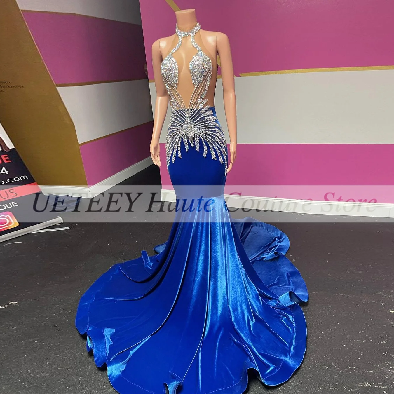 Sexy blaue Samt lange Ballkleid sexy Meerjungfrau Stil schiere meshd formelle Party Abendkleider Geburtstags kleider vestidos de gala