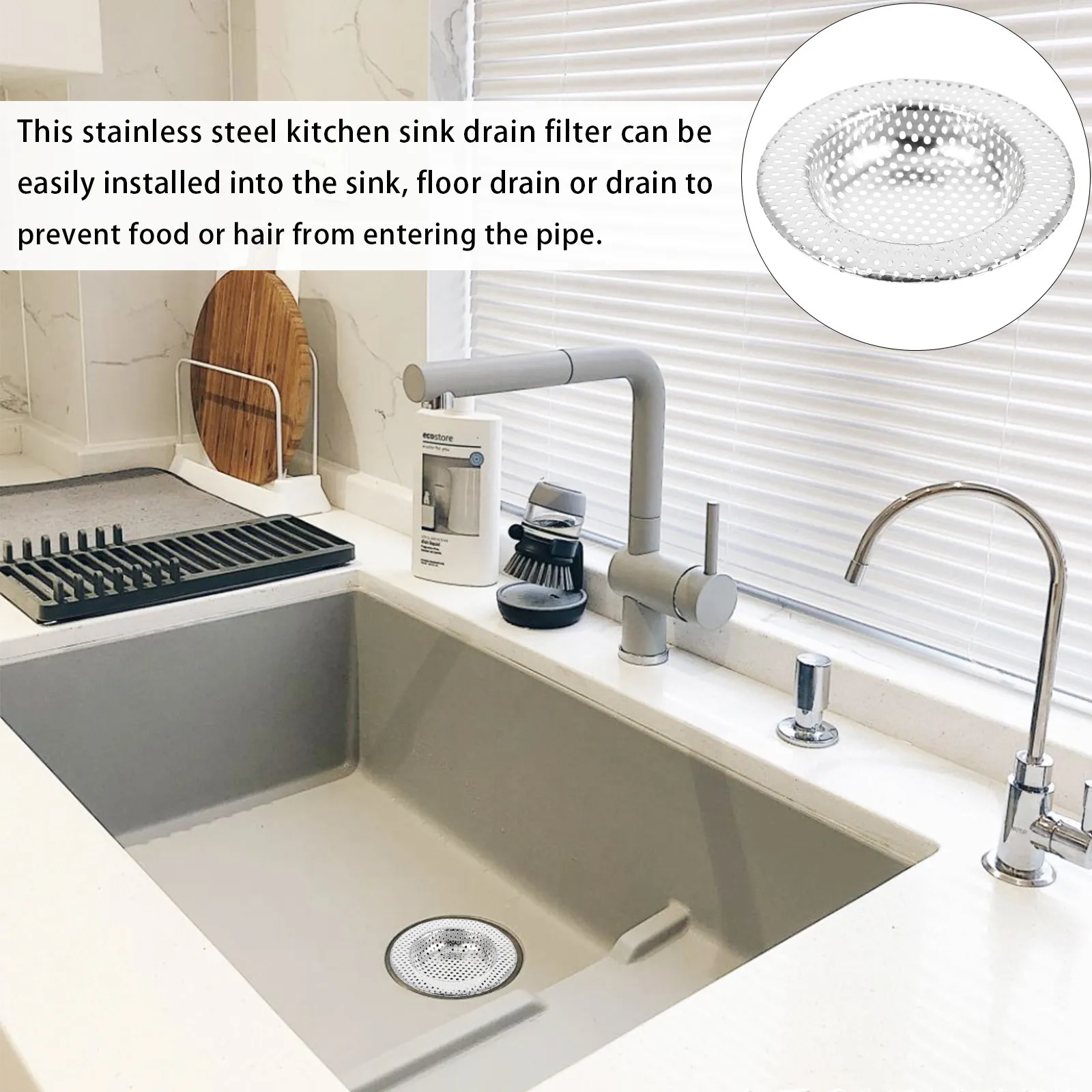 

2Pcs Kitchen Sink Drain Filter Stainless Steel Strainer Trap Filter Hair Stopper Utility Sink Strain Cover Drainage Protector