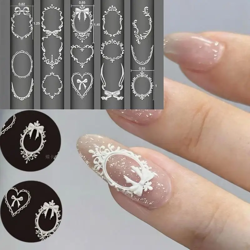 【HBA】3D Lace Frame Silicone Nail Mold Heart Bow French Nail Carving Nail Template Resin Gel Nail Modeling Charms Manicure Tool
