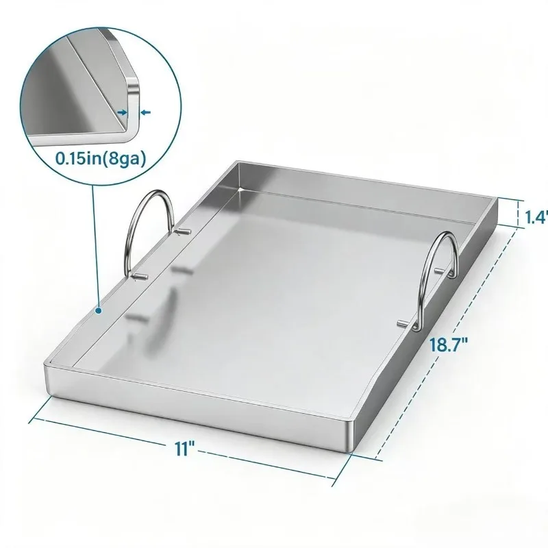 Universal Stainless Steel BBQ Griddle Plate with Handle for Outdoor Gas Grill Iron Cooking Tray Perfect for Backyard Cookouts