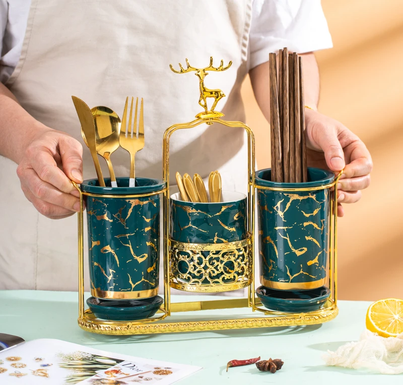 

Современная керамическая сливная стойка, роскошная клетка для еды с золотым оленем, настенная многофункциональная зеркальная кухонная принадлежность