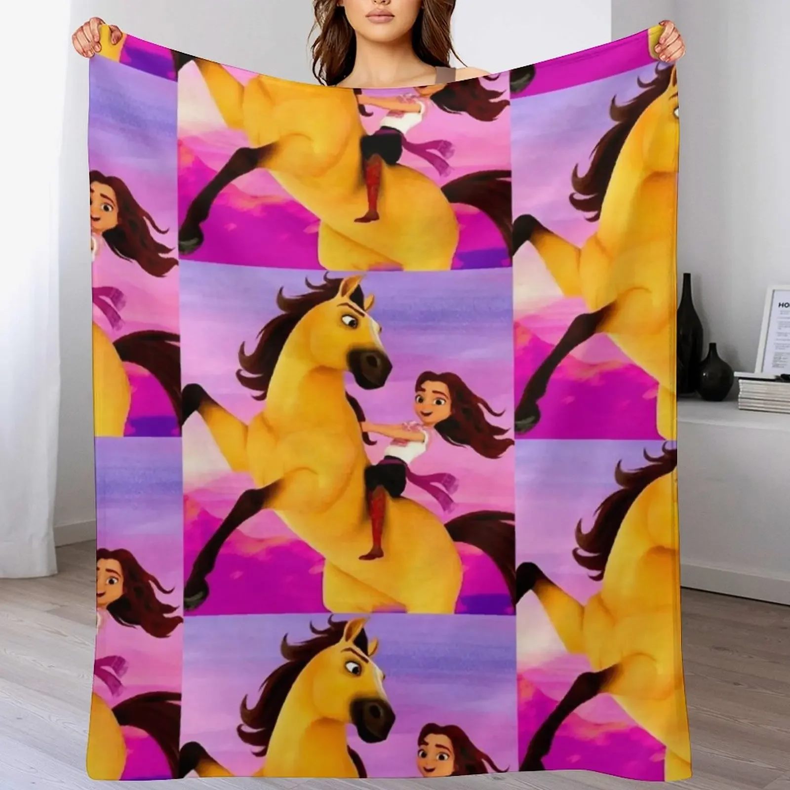 Lucky Prescott, Spirit, cartoon, 2021, the indomitable, steed, Stallion of the Cimarron Throw Blanket Luxury Brand Blankets