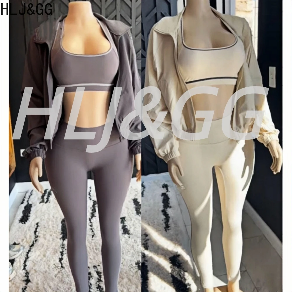 

HLJ&GG Autumn High Quality Sporty 3 Piece Sets Women Zipper Long Sleeve Jacket+Tank Top+Skinny Pants Outfits Casual Tracksuits
