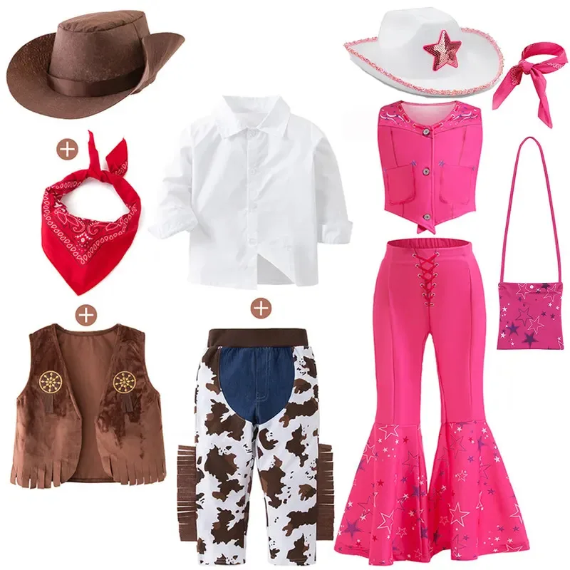 2025 ملابس كلاسيكية على الطراز الغربي الأمريكي + إكسسوارات بدلة للأولاد من قماش الدنيم للفتيات مجموعة فستان الشاطئ dl;1 #2