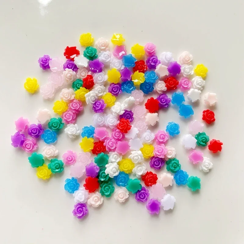 100pcs 6mm Resin Flower Rose Flatback Cabochon Beads For Nail Art Craft Decoration Jewelry Making  Hairpins decorate the flowers