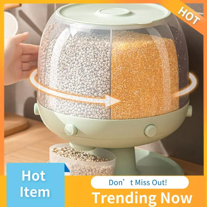 

AB08-1Set Moisture-Proof Rice Dispenser Sealed Cereal Dispenser 360 Rotating Miscellaneous Grain Storage Jar Clear Green