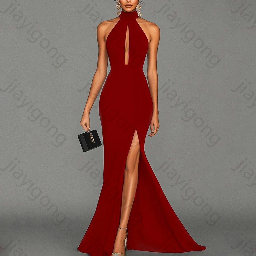 

Sleeveless Mermaid Halter Neck Evening Dresses Off-the-Shoulder Satin Dress Exquisite High Quality Prom Party Gowns Customized
