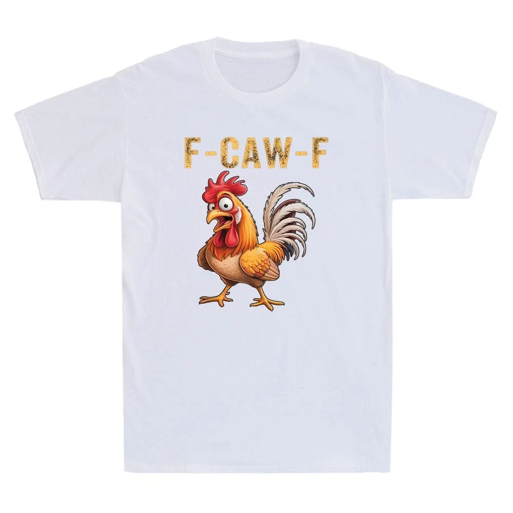 يتميز F-Caw-F على مرجع نكتة دجاج مثير للاهتمام مع تي شيرت رجالي ريترو برقبة دائرية مطبوع على كلاهما من الأمام والخلف