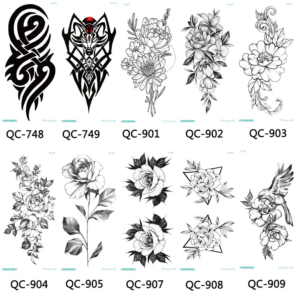 Women Leaf 3D Leg Black Sketches Girls Rose Sexy Tattoo Sticker Body Art Temporary Tattoo Flower