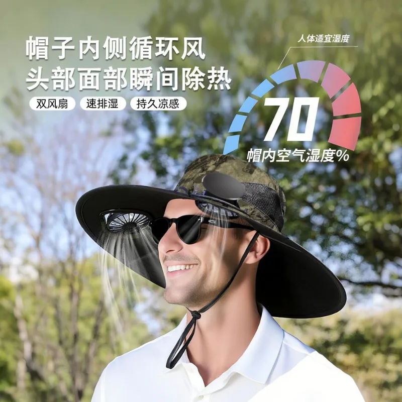 

2025 Solar Fan Hat for Men Fishing Summer Outdoor Mountaineering Agricultural Work UV Protection Sunscreen Fisherman's Hat
