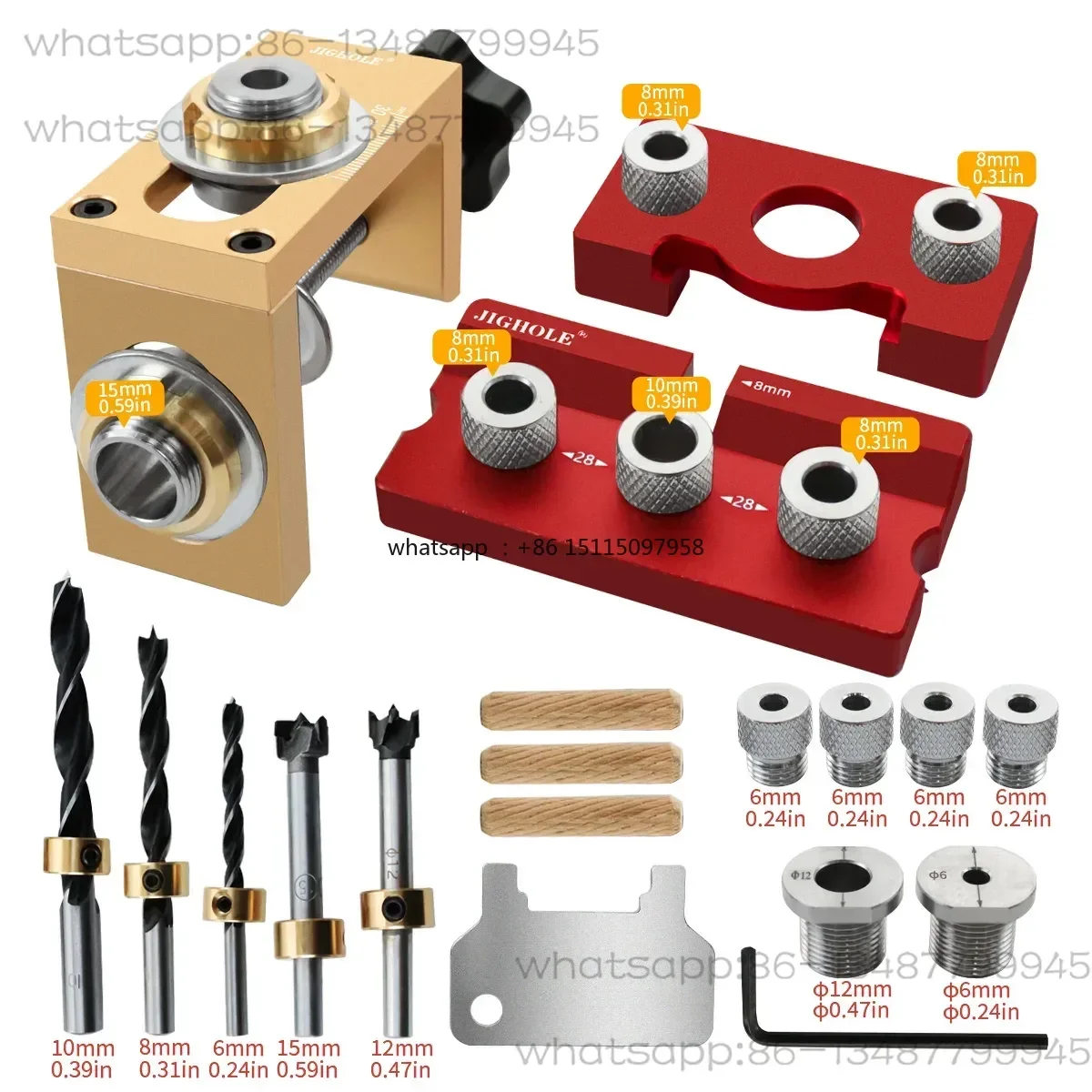 

3 in 1 Dowel Jig Drill Kit - Woodworking Adjustable Drilling Guide Wood Dowel Punch Locator - Pocket Hole Jig Kit Joints Tools