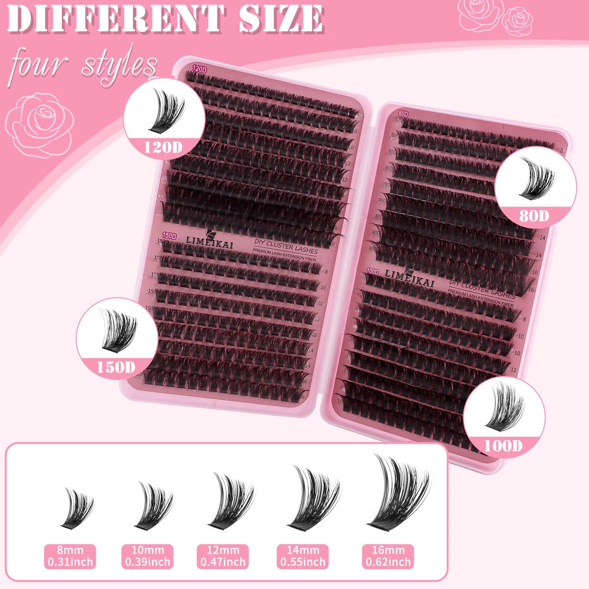 Large-capacity thick single-cluster mixed style false lashes (80D - 150D) with exaggerated dramatic effect thick lash clusters