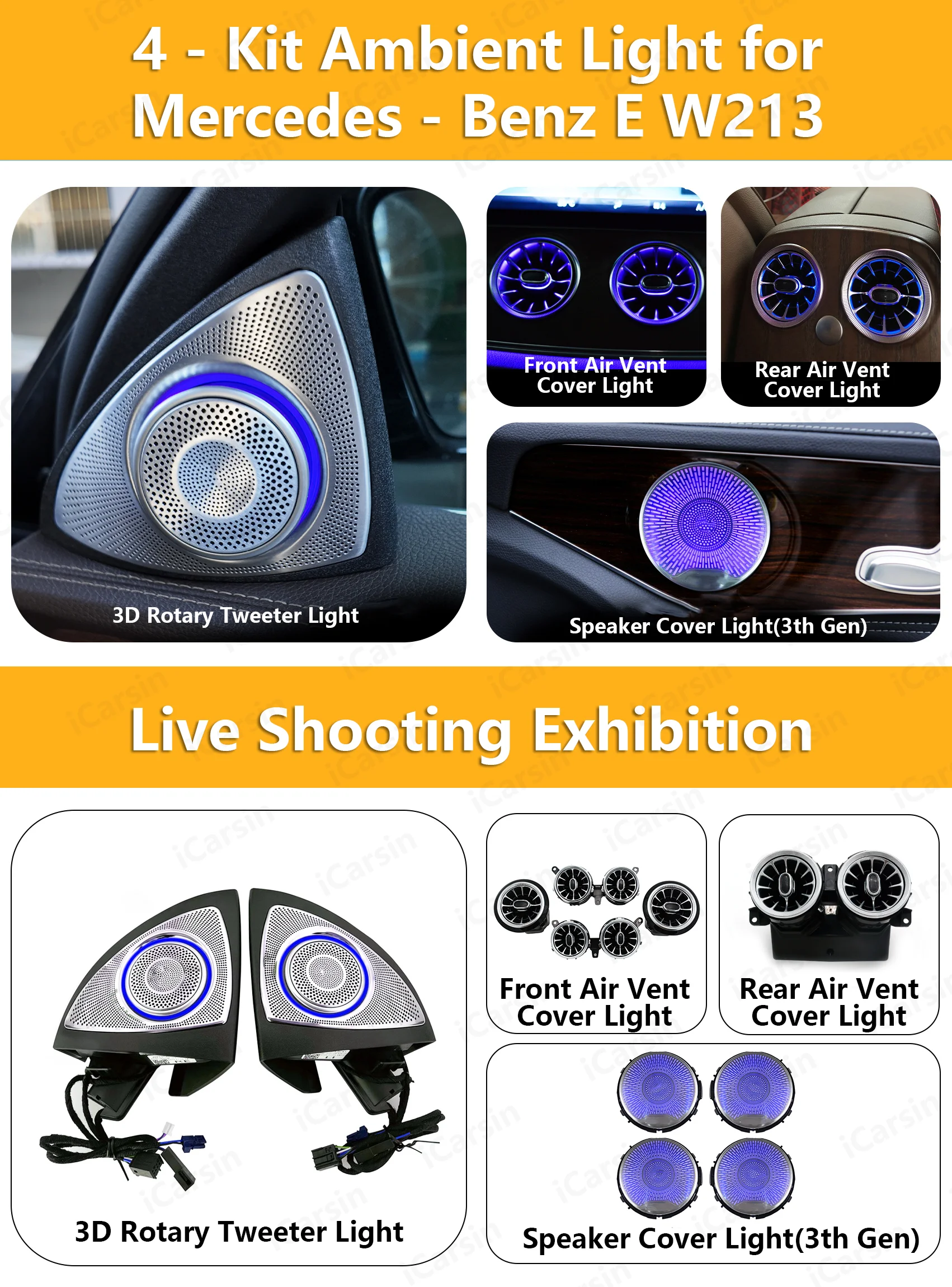 W213 Interior Upgrade Ambient Light for Mercedes-Benz e-Class 2016-2022 Accessories Light Emitting Diode Vent Door Speaker Cover