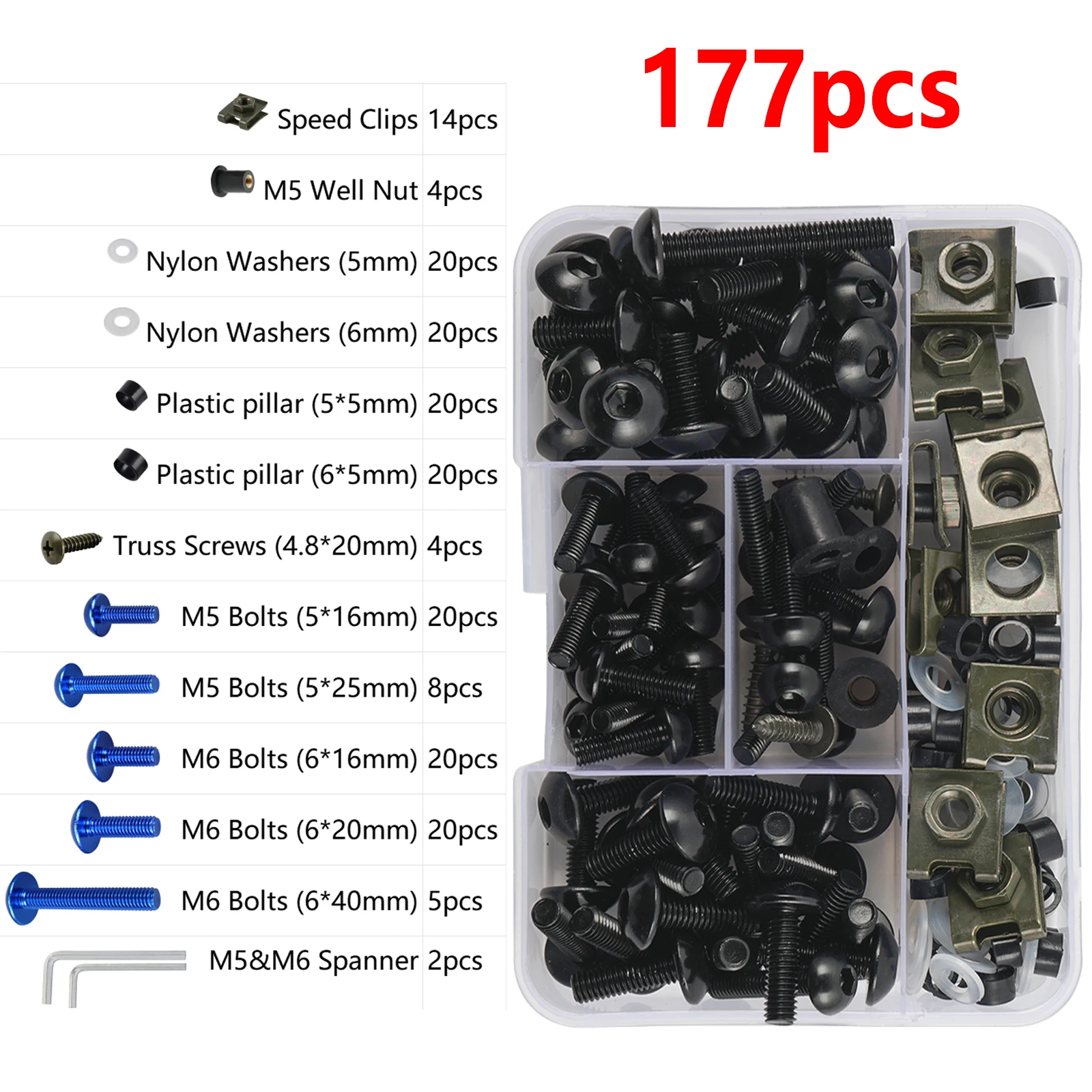 177PCS M5 M6 Screws Fairing Bolt Kit for Suzuki GSXR600 GSXR750 GSXR1000 GSX1300R GSX600F GSX750F SV1000 TL1000R/S DL650 DL1000