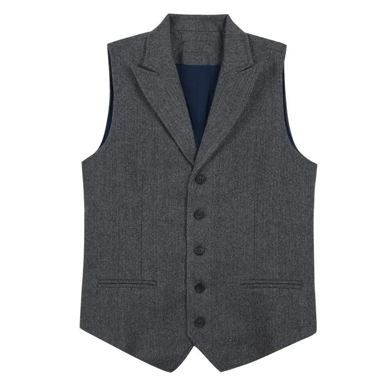 Autumn and Winter Herringbone Retro Vest Business Herringbone Pattern British Wool Gentleman's Vest Men's Khaki Style Vest
