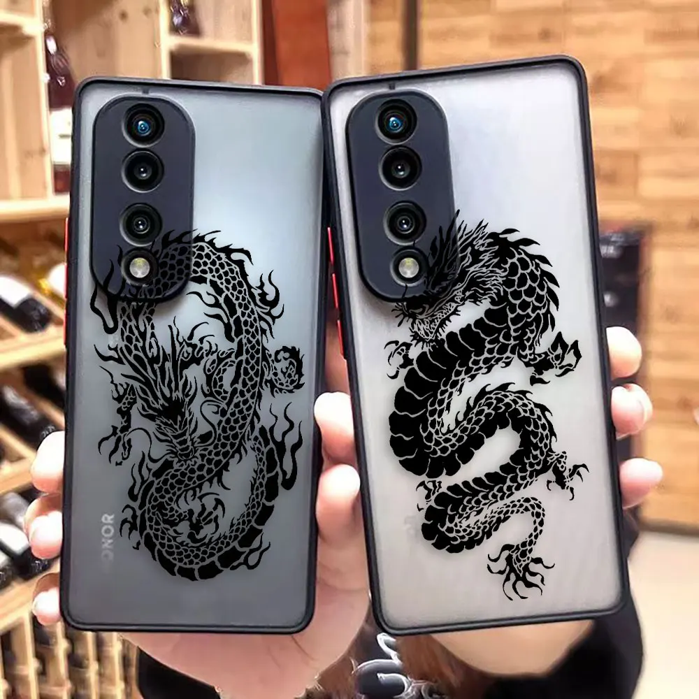 Matte Phone Case For HUAWEI MATE 20 30 NOVA 5T 7 7I 6 SE 9 Y70 HONOR 90 70 50 30S 20 X8 X9 Case Capa Line Drawing Chinese Dragon