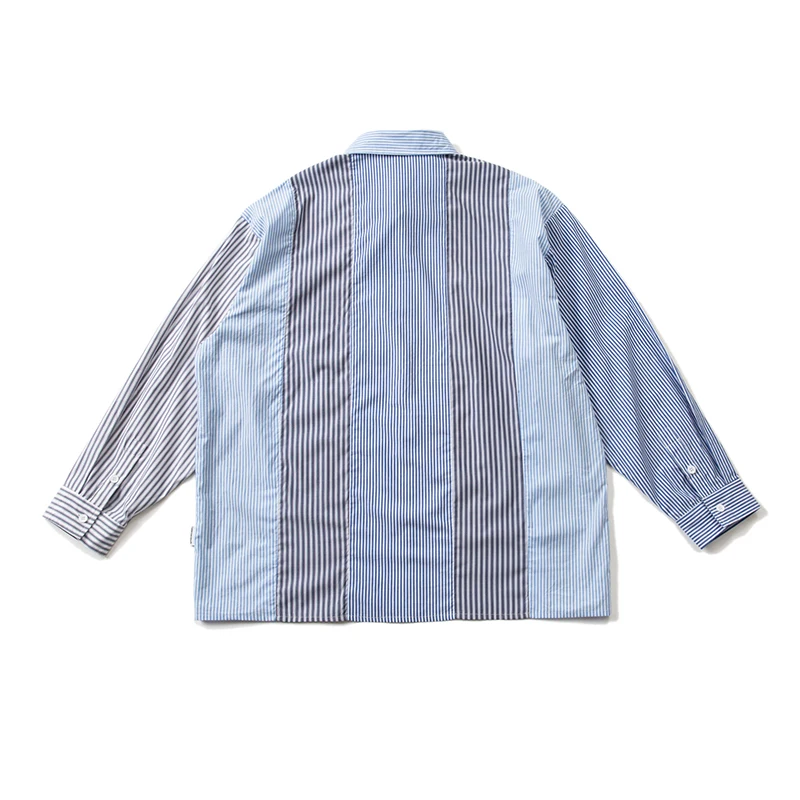Men\'s Japan Harajuku Streetwear Cityboy Outdoor Fashion Loose Casual Long Sleeve Stripe Cargo Shirts Man Oversize Shirts