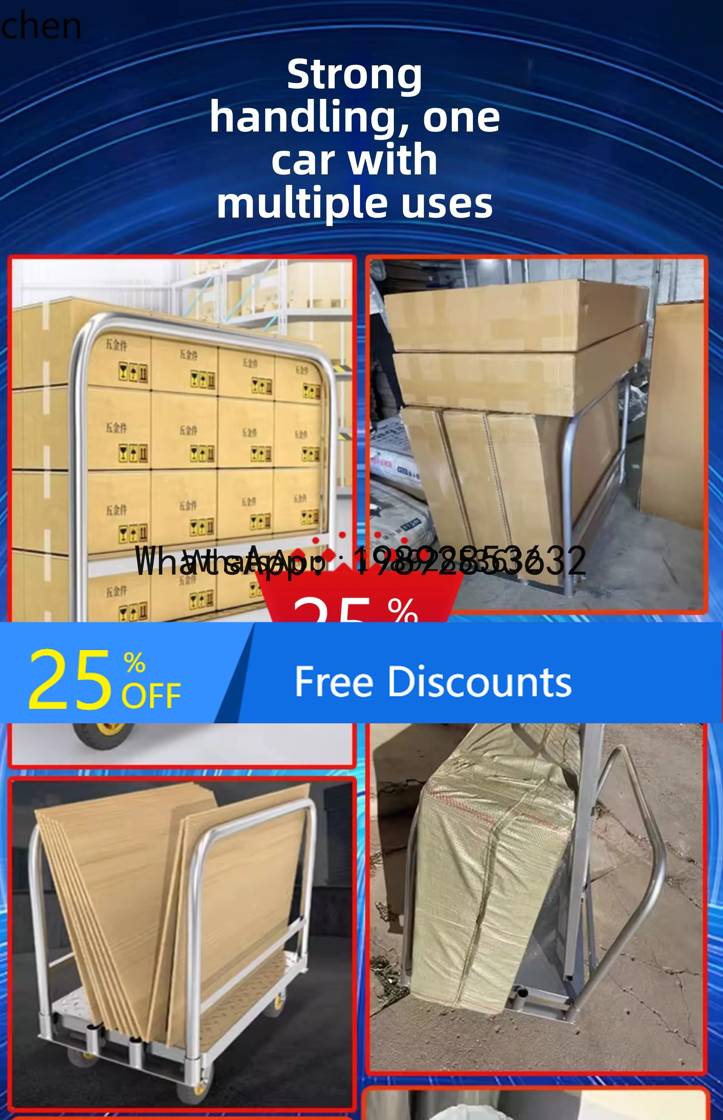 Flatbed Hand Truck with Guardrail Fabric Cart Roll Material Handling Unloading Small Cart