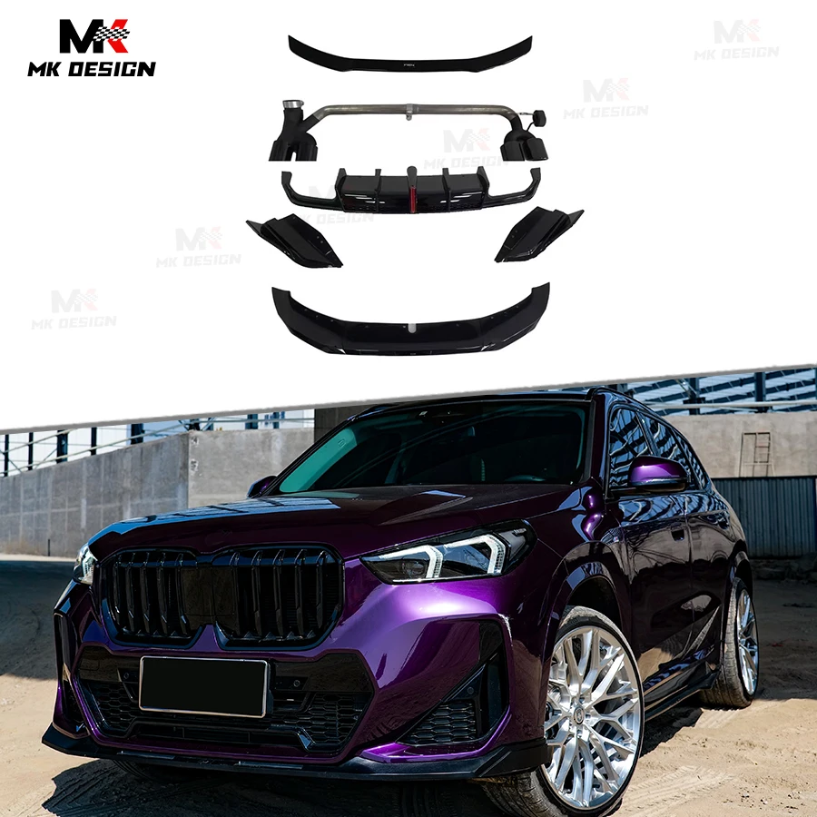 

VTEN Style Front Bumper Lip Rear Diffuser W/ LED Light Exhaust Pipe Rear Roof Wing for BMW X1 U11 2024+ Gloss Black Body Kits