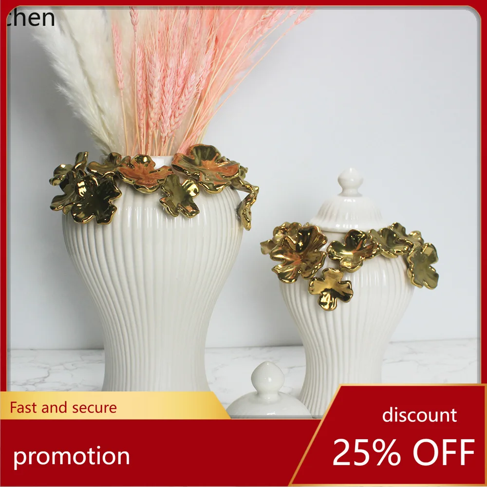 

Hxl electroplated gold ceramic hand-painted appliqué general vase ornament decoration