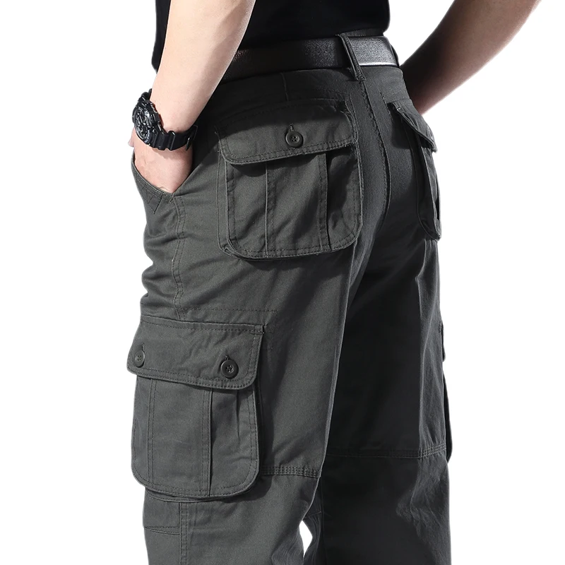 Men's Casual Cotton Work Trousers Straight Leg Wear Resistant Construction Site mid Waist Iron Free ket Pants