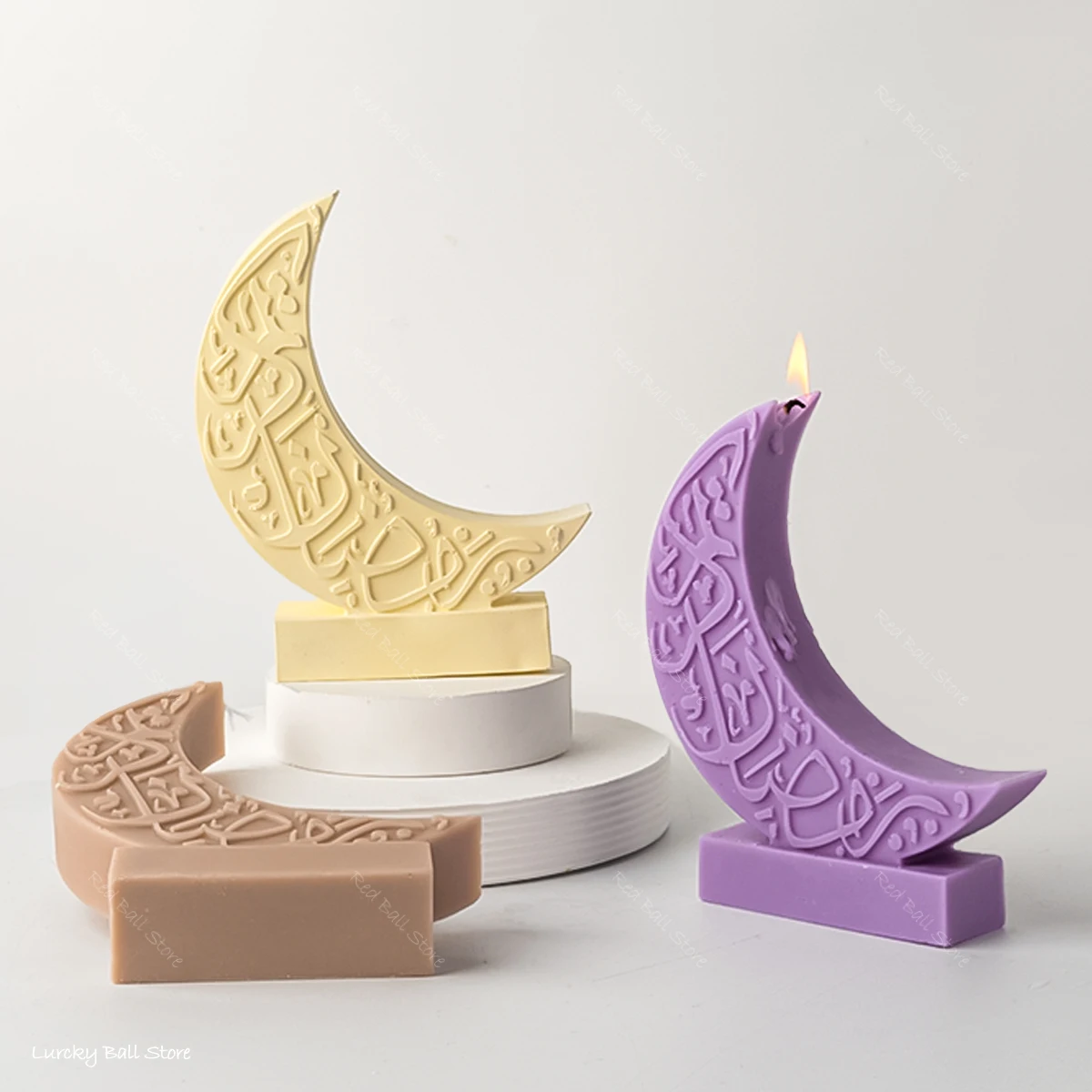 Eid Crescent Moon Silicone Mold Handmade Soap Candle Making Supplies Resin Gypsum Concrete Carving Patterns Molds Ramadan Decor