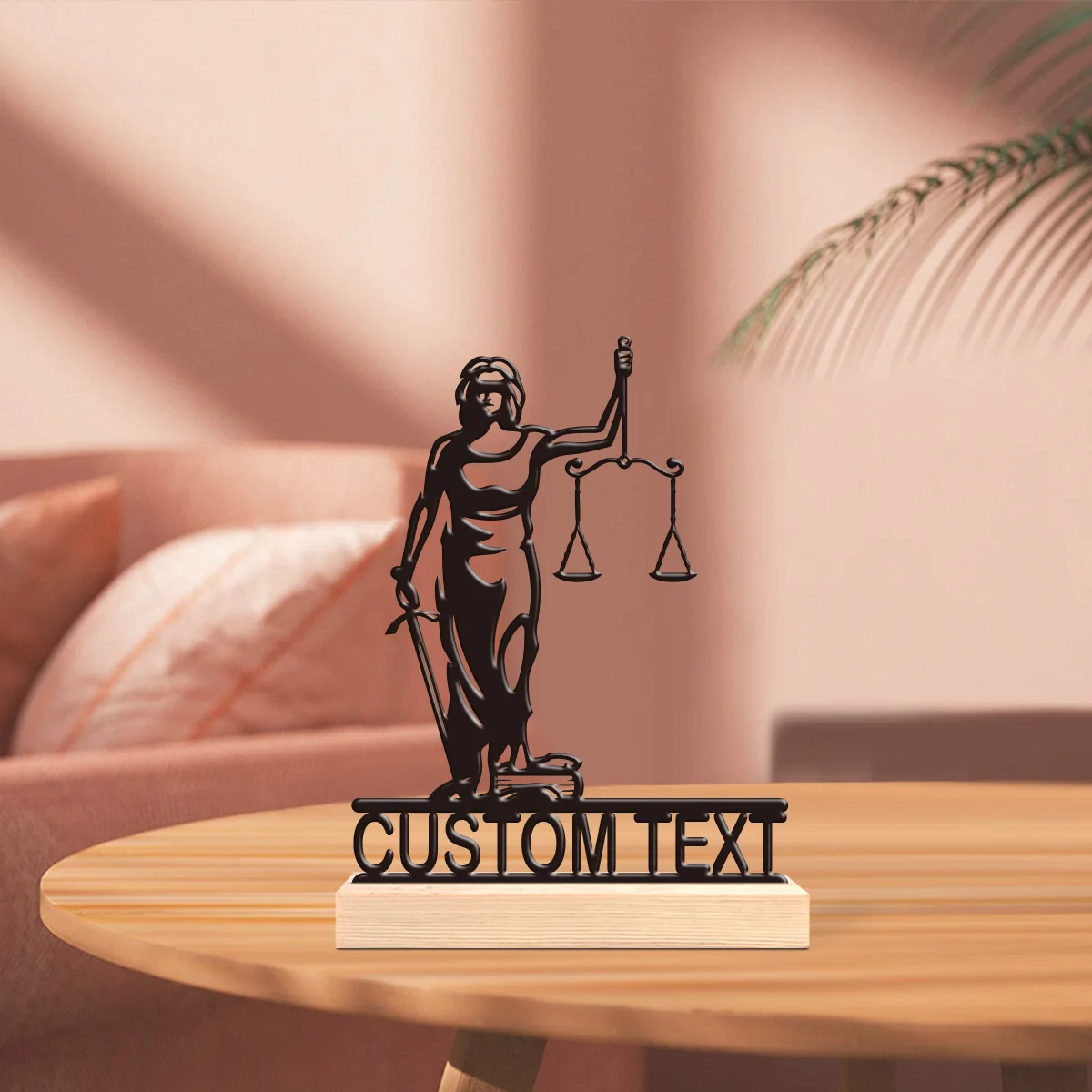 1pc Personalized Iron Desktop Ornament Customizable Content Equipped with Wooden Base Perfect for Home or Office Decoration