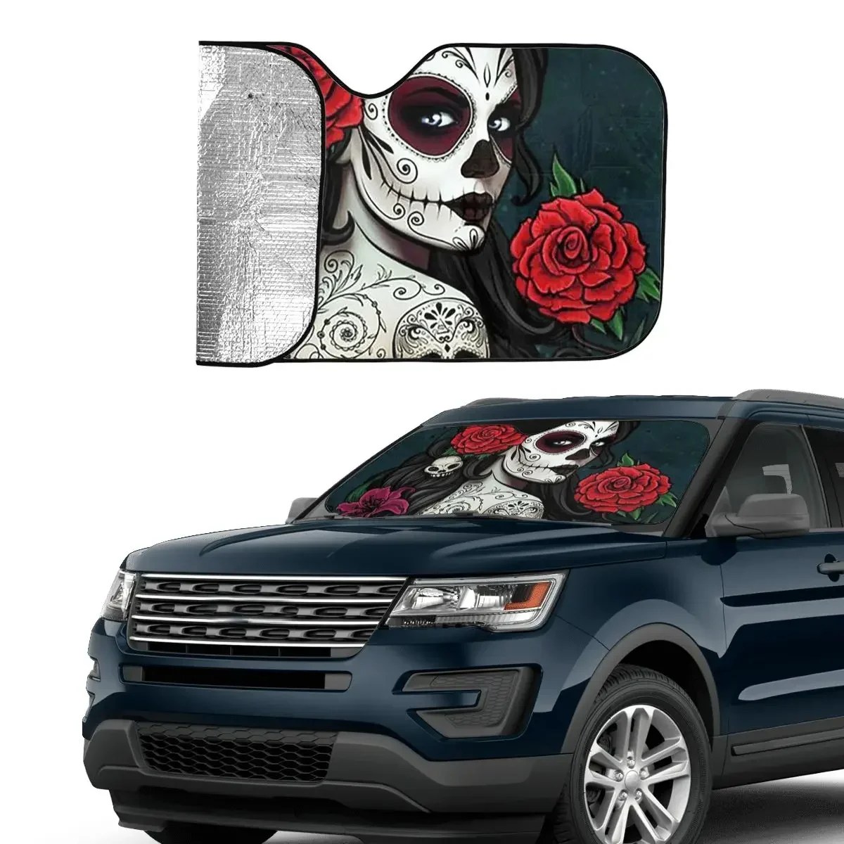 Sugar Skull Windshield Sunshade Beautiful Girl Fashion Car Front Windshield 76x140cm Sun Visor Accessories Covers