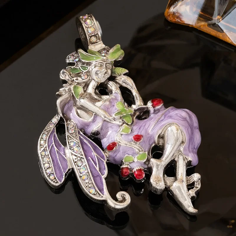 Medieval vintage fairy pendant retro style personality trend purple enamel magnetic angel fairy pendant