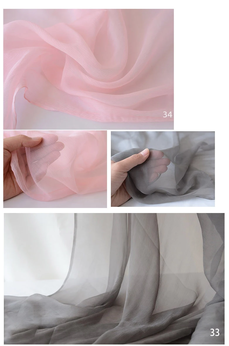 100% Mulberry Silk Crinkle Chiffon Fabric Soft 6M/M Pure Color Georgette DIY Sewing Supplies Cut By Meter