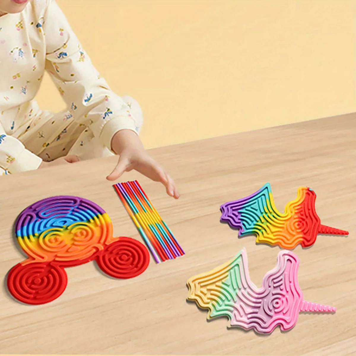 1pc Sensory Activity Board + 11pcs Silicone Strips Multifunctional Sensory Activity Board - Silicone Ventilated Toy For Social-E