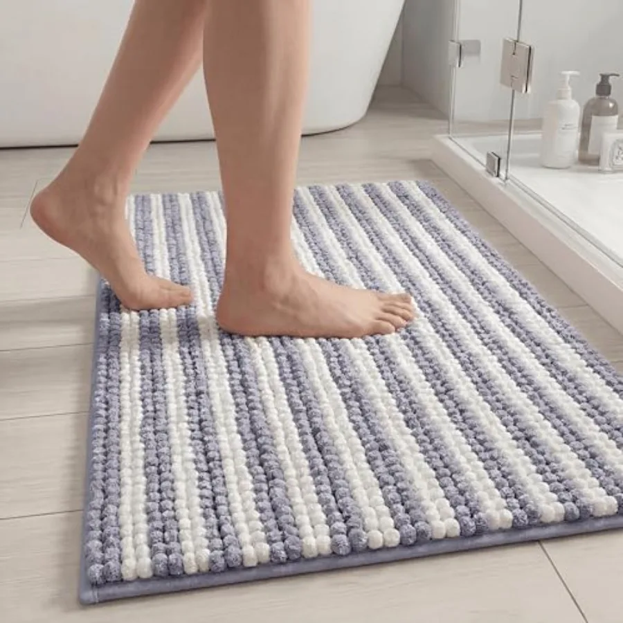 

Chenille Bathroom Rug Non Slip Washable, Absorbent Bath Mat with Quick Dry Surface and Durable Hot Melt Adhesive Backing for Fl