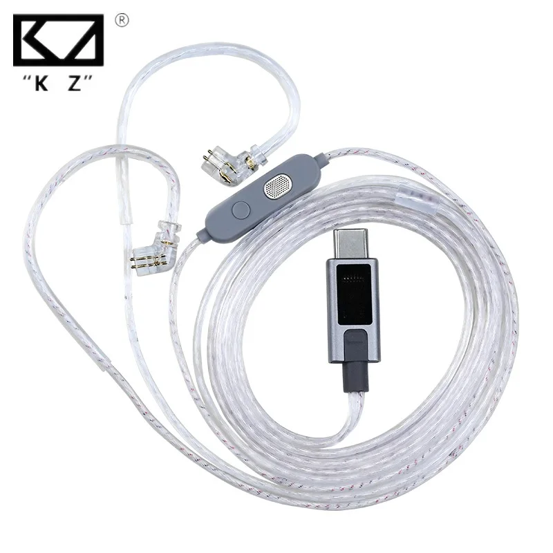 كابل KZ M2 من النوع C بميكروفون مزدوج مطلي بالفضة ترقية كابلات سماعات الأذن مع ضبط EQ سلك IEM لـ ZSN EDX ZS10 PRO X Castor D-Fi ZVX