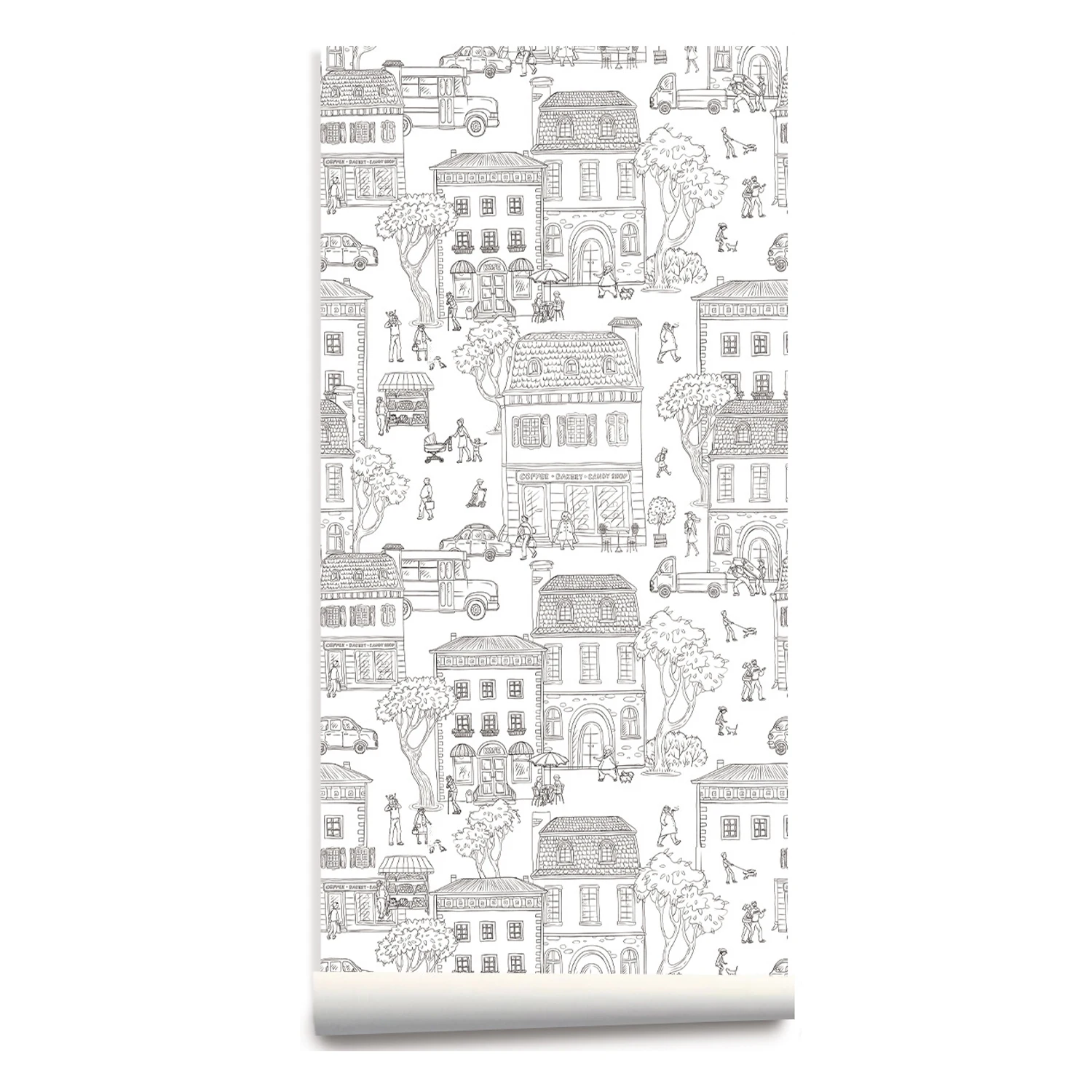 

Black and White Wallpaper Hand Painted City Building Streets Contact Paper Shelf Liner Mural Roll For Living Room Bedroom Office