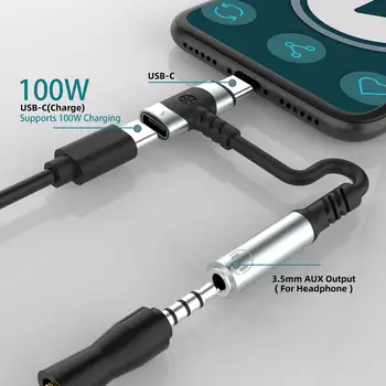 Adaptér 2 v 1 s USB C na 3,5mm sluchátka a nabíječkou, typ C na AUX mikrofonní konektor, s rychlonabíjecím šifrovacím adaptérem PD 100W. 8 nejlepší prodej Handsfree od Googlu Pixel - №6