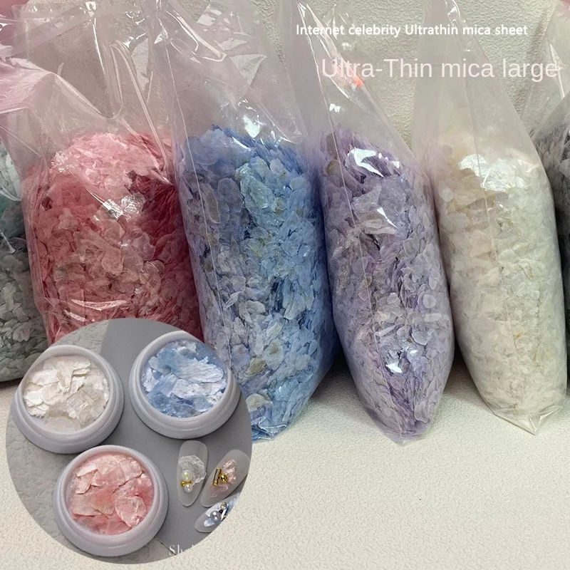 

500g/1000g Ultra-Thin Bohai Bay Mica Shell Nail Charms - Natural Iridescent Mother-of-Pearl Flakes, DIY Nail Art Accessories
