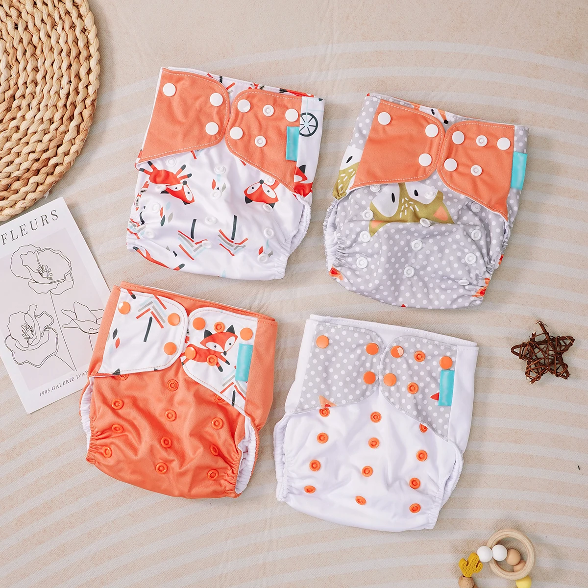 

Кенгубе # Моя мягкая жизнь # Набор из 4 шт., замшевые детские тканевые подгузники, многоразовые моющиеся подгузники для новорожденных