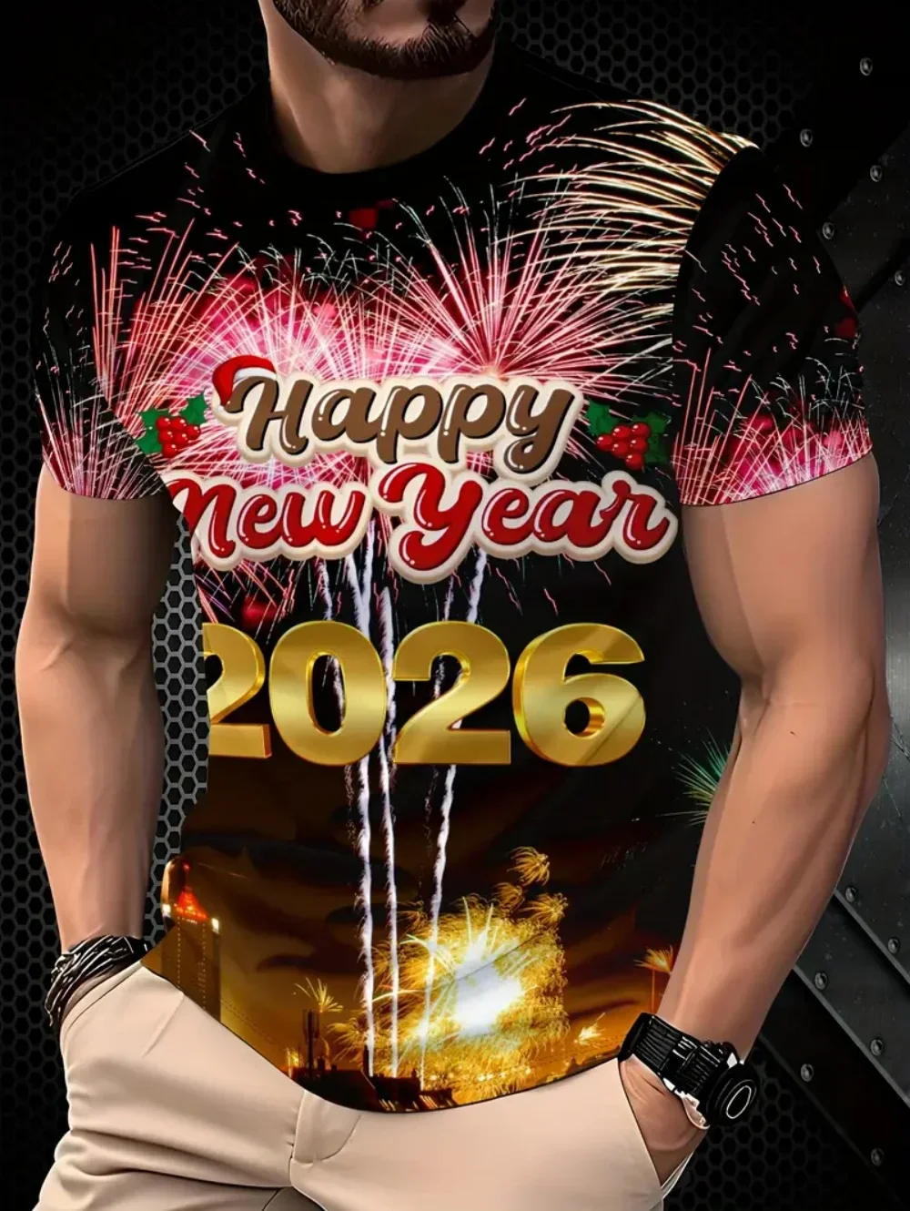 

New Summer Fashion Men's Round Neck T-shirt New Year 3D Printed T-shirt Neutral Street Leisure Sports Short Sleeve T-shirt Top