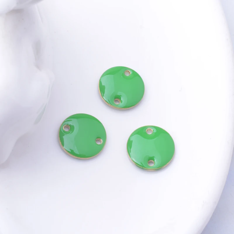 30pcs12mm  Round Copper Two Hole charm Dripping oil Connector Both Sided Enamel Earrings Pendant Jewelry Accessories Findings