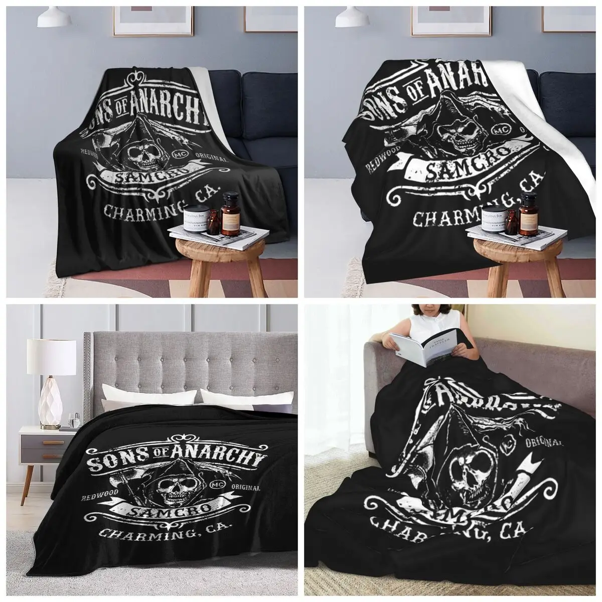 Sons Of Anarchys Skull Horror Tv Movie Blankets Soft Warm Flannel Throw Blanket Cover for Bed Travel Home Couch