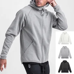 Men's Gym Sports Hoodies Cotton Elastic Hooded Male Fitness Running Loose Jackets Outdoor Zipper Coats Casual Workout Sportwear