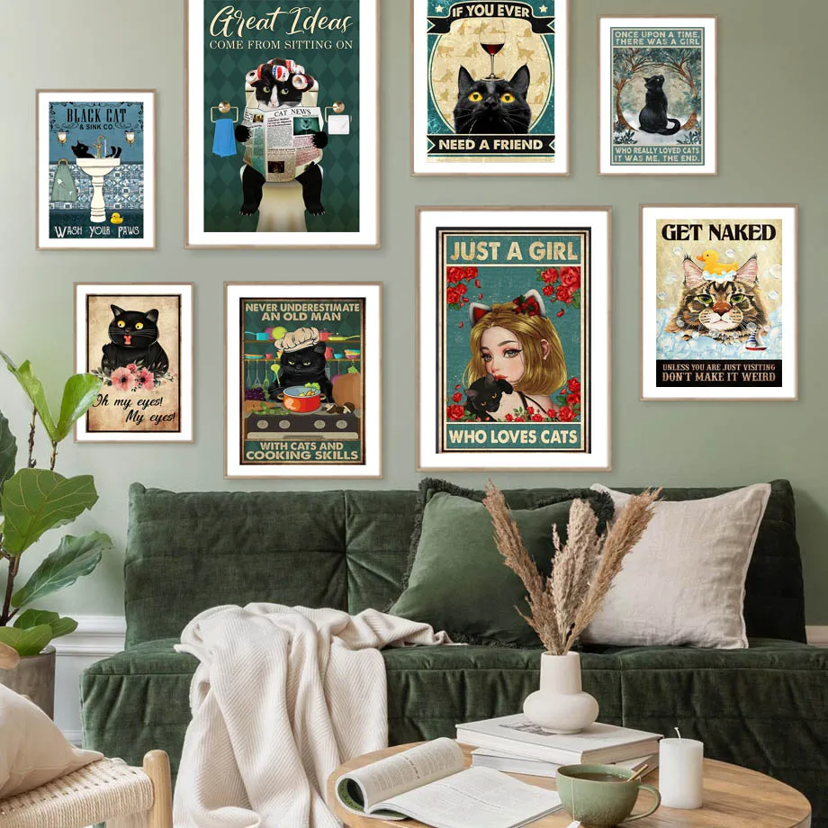 

Just A Girl Who Loves Cats Wall Art Canvas Painting Black Cat Humor Bake Posters And Prints Wall Pictures For Living Room Decor