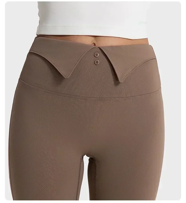 Pantalones deportivos de limón para mujer, pantalones Micro acampanados con solapa en la cintura, elásticos, cálidos, de lana, para correr, Yoga, ejercicio, pantalones diarios