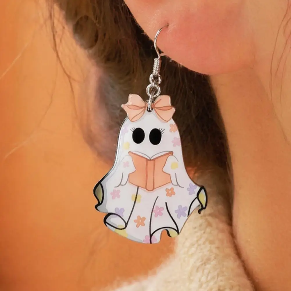 Ear Friendly Earrings Cute Ghost Drop Earrings Lightweight Acrylic Halloween Jewelry Sweet Bowknot Accessories for Women Girls
