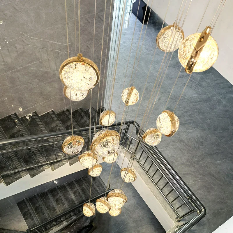 

Современная подвесная люстра для лестницы, большая длинная хрустальная лампа в стиле лофт, гостиной