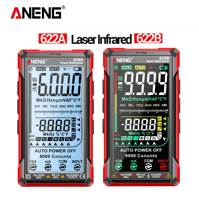 ANENG 622A/622B cyfrowy profesjonalny multimetr amperomierz AC/DC z lampa laserowa pojemnością Ohm Temp Tester dla elektryka