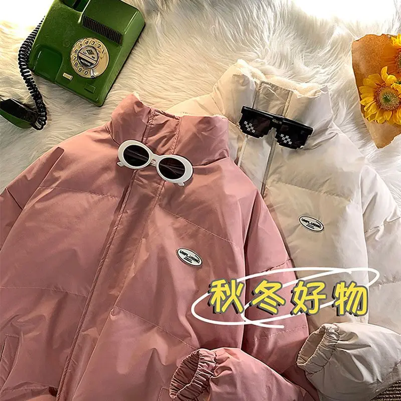 Winter Female Student Cotton Jacket with Plush Thickened Cotton Parkas Lamb Fleece with Loose Short Women Snow Wear Overcoat