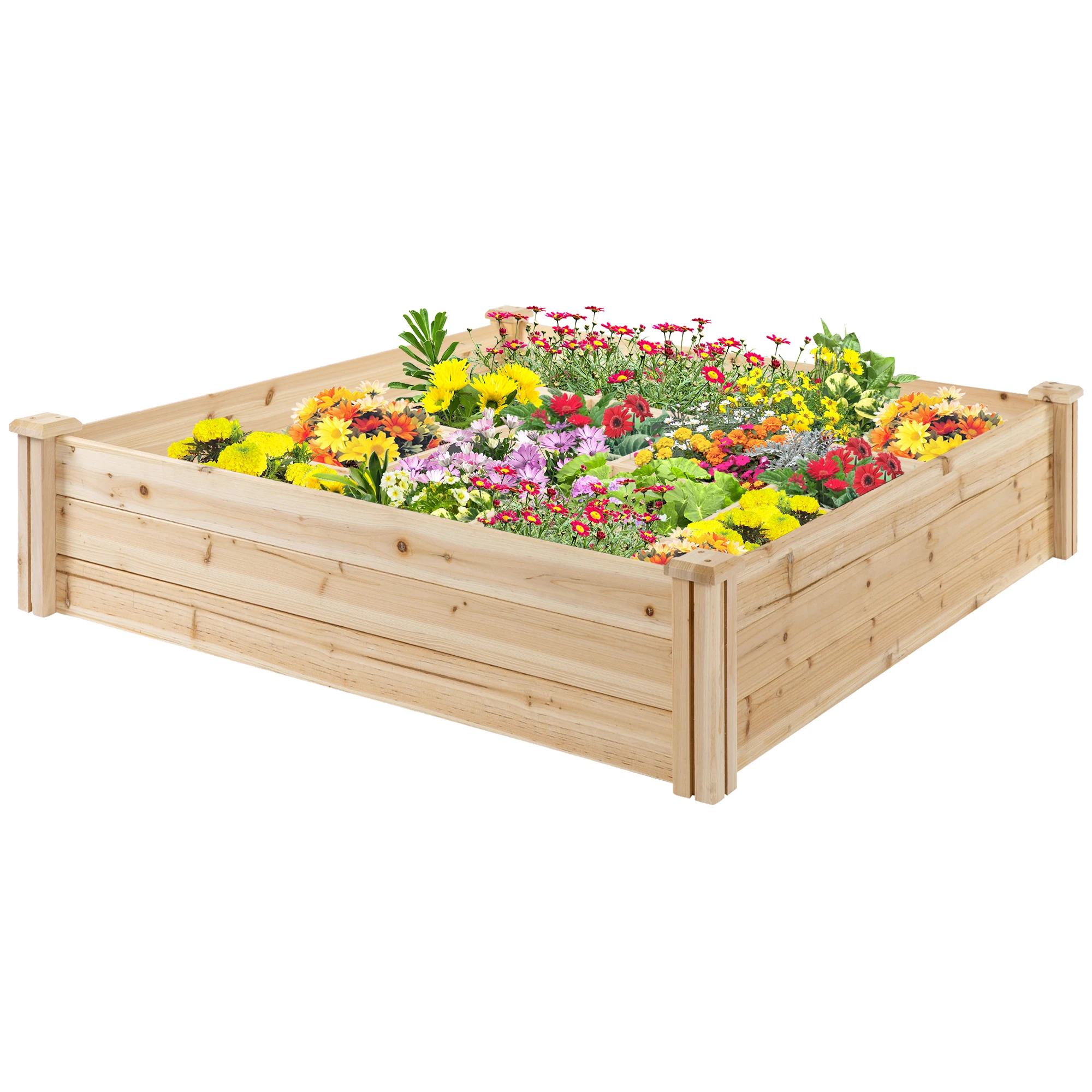 

Raised Garden Bed Kit, 4' x 4' Outdoor Wooden Planter Box with 9 Growing Grids, for Plants and Herbs