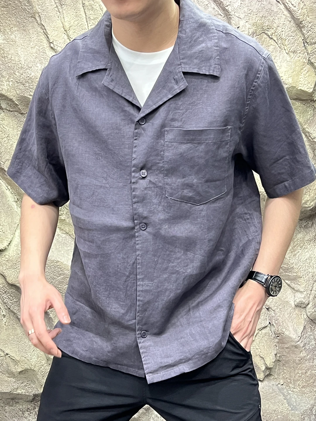 

Cuba Collar Linen irt Tead Breathable Waed Summer New Loose ort Sve Youth Faion Linen irt Linen Faion