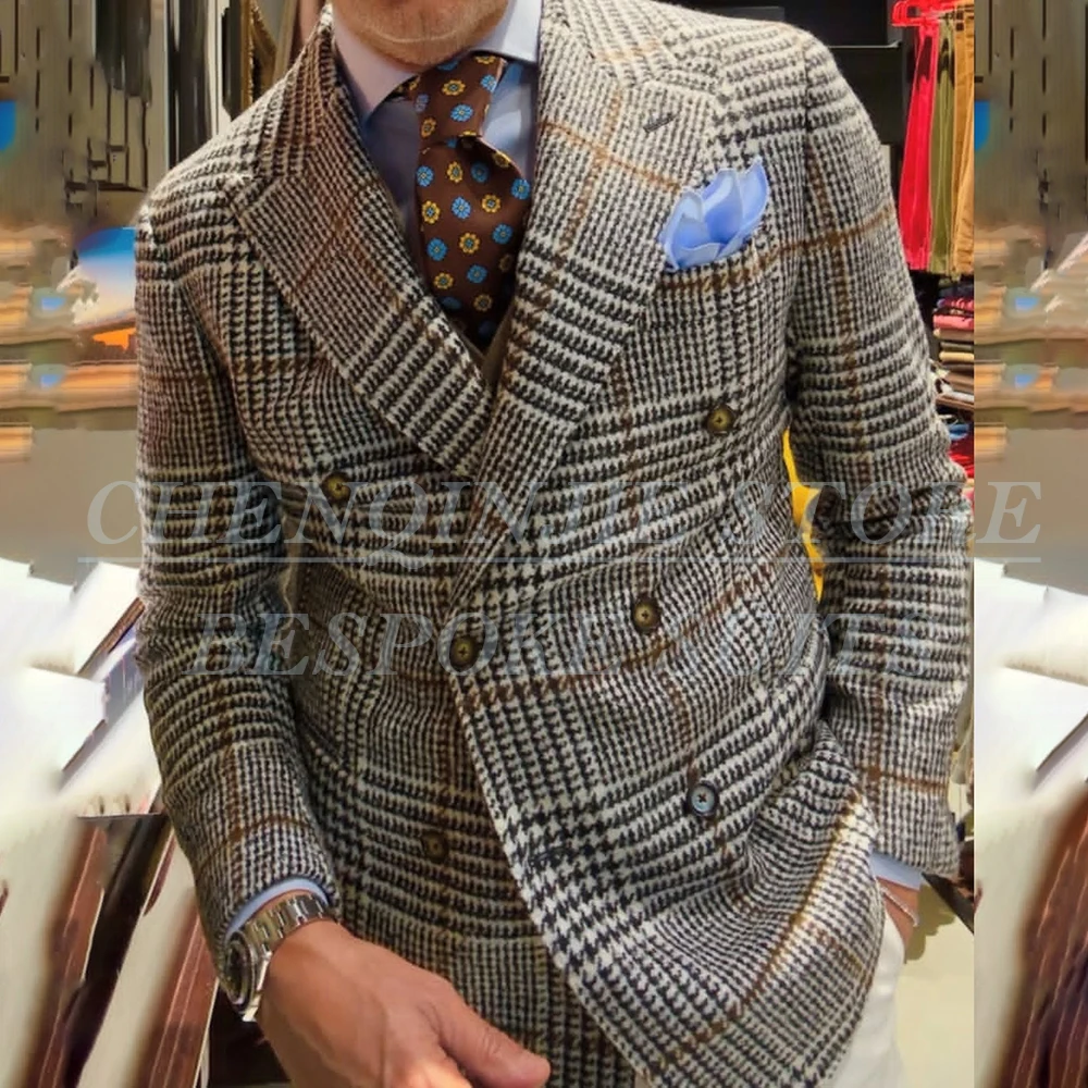 

Formal Men's Suits Elegant Double Breasted Peak Lapel Slim Fit 2 Piece Jacket Pants Sets Luxury Male Clothing Costume Homme